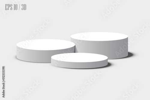 Display pedestal, Design platform, Empty product, White room and side lights. 3D rendering.