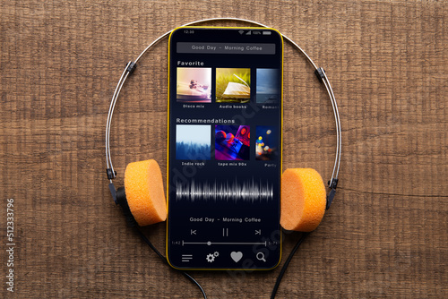 Streaming service. Listen music online concept online music player app on smartphone