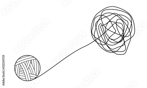 Tangle of thoughts. Abstract image of putting thoughts in order during experiences. Doodle style. Vector.