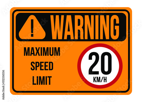 Warning 20km/h. Maximum speed limit. Traffic sign to regulate maximum speed in orange. photo