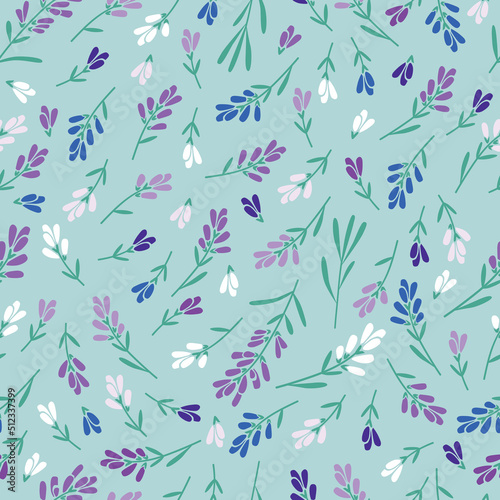 Seamless pattern with brushes of lavender and summer flowers. Vintage style print for textile, wallpaper, covers, surface. Floral background. Vector.