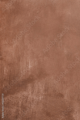 Rough Painted Textured Surface. Dark Beige and Brown Concete Backgroud. Close up. Wall with Visible Irregular Brush Marks.
