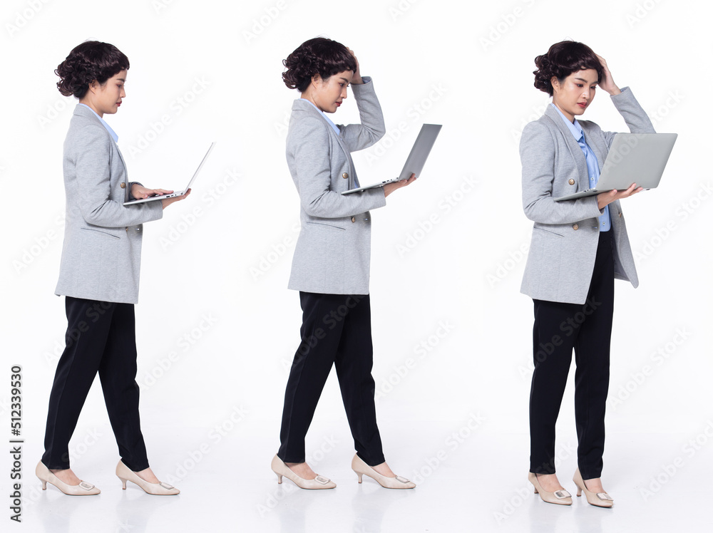 Fototapeta premium Full length 30s 40s Asian Woman teacher manager business, working hard thinking