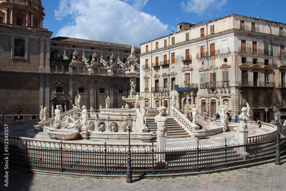 baroque fountain (pretoria) in palermo in sicily (italy) 