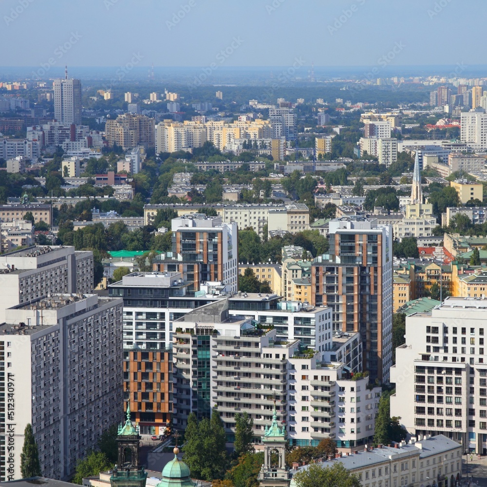 Warsaw city skyline. Landmarks of Poland.