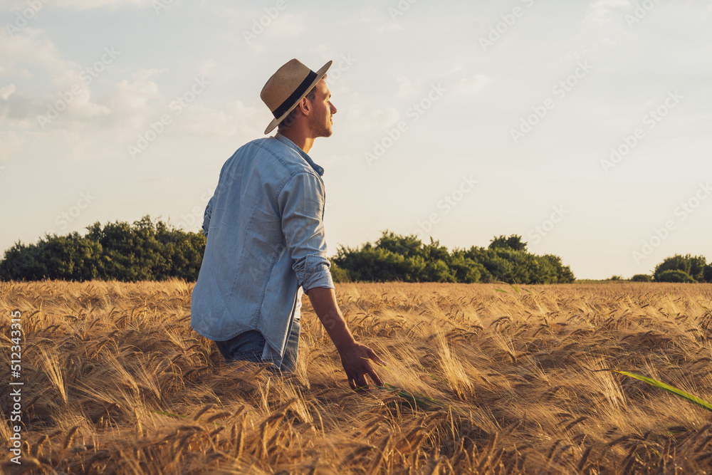 Happy farmer is standing in his growing barley field. Happy farmer is standing in his growing barley field.