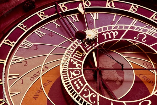 Canvas Print Prague clock. Vintage filtered style color retro photo tone.