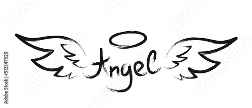Fototapeta Naklejka Na Ścianę i Meble -  Vector Angel lettering isolated on white background in grunge style.