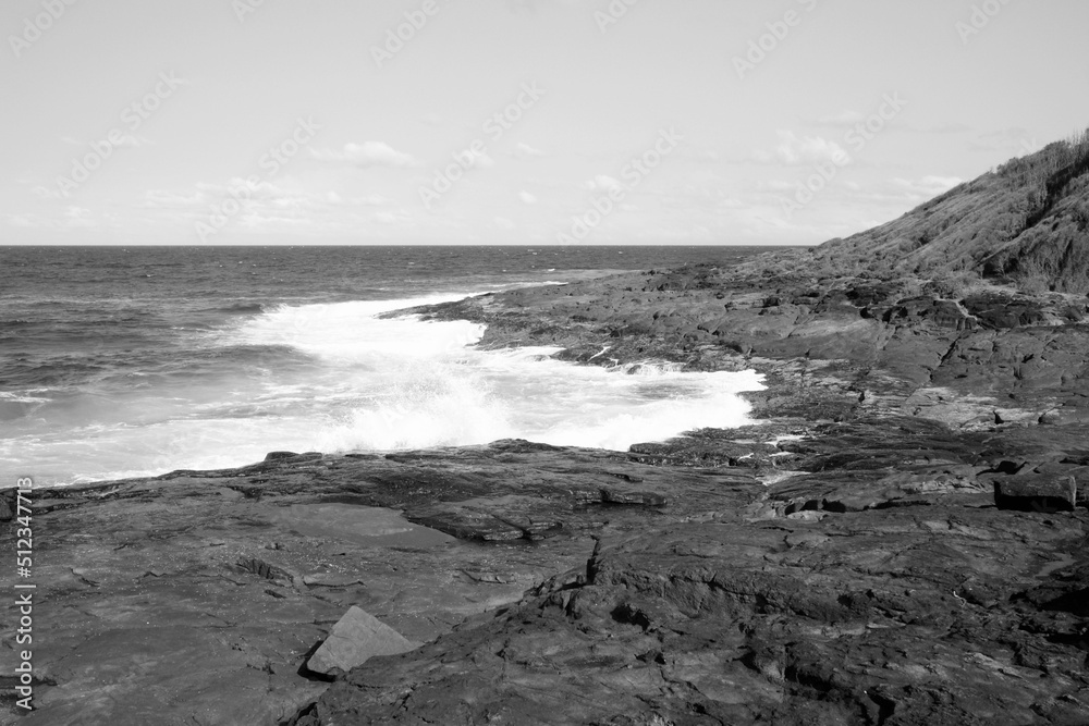 Australia coast in Kioloa. Black and white retro photo style.