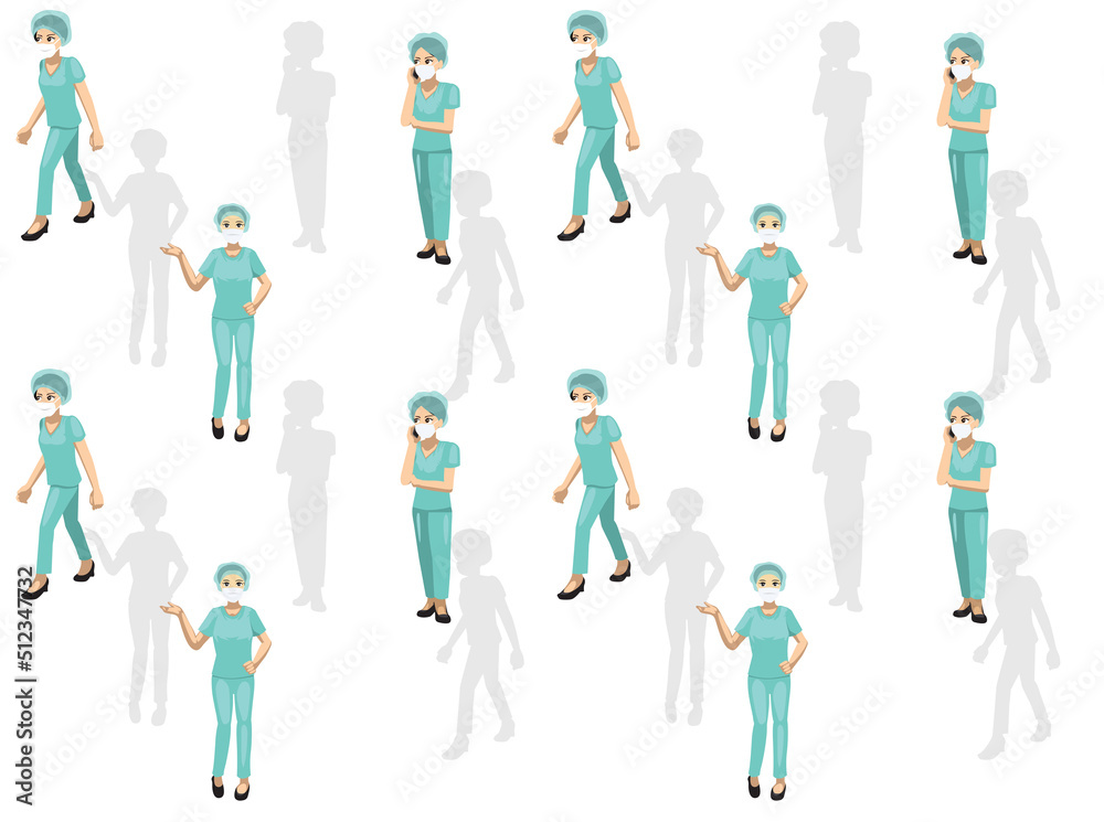 Manga Nurse Hospital Staff Poses Set 2 Seamless Wallpaper Background