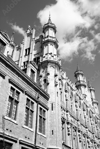 Brussels City Hall in Belgium. Retro style photo black and white BW.