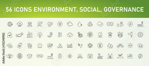 Environment nature line icons collection. ESG concept, net zero in environmental, social and governance. Banner design. Line icon set. EPS10 vector illustration.