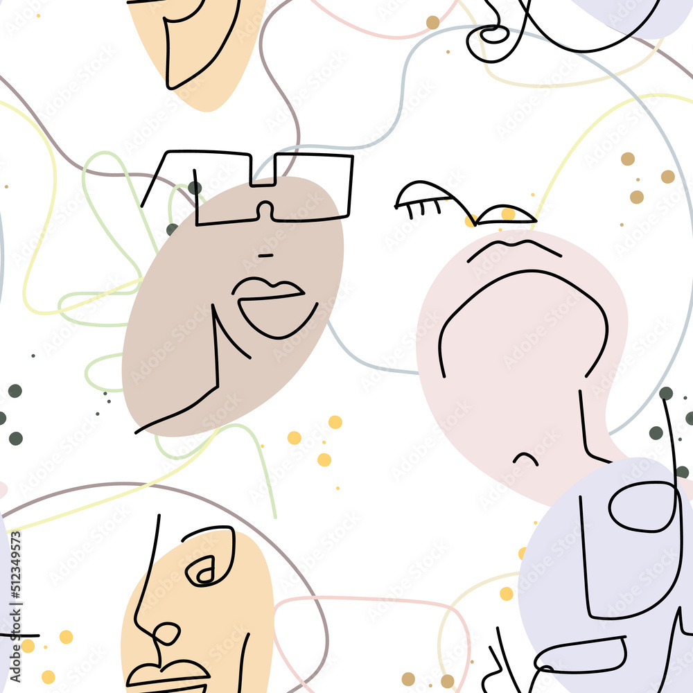 Woman Face line. Abstract drawing seamless pattern Woman Face line. Abstract drawing seamless pattern