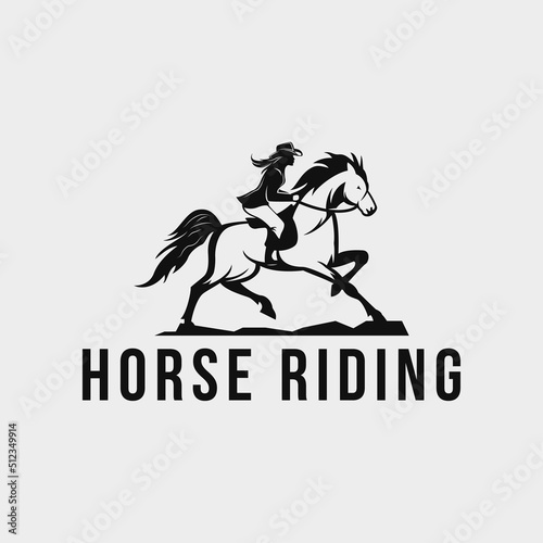 Horse rider logo design. Stylized woman and horse illustration