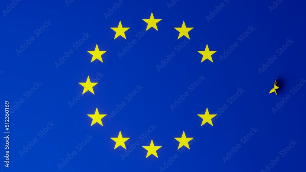 Brexit concept with star on flag of europe walking out of screen, 3D animation in 4K UHD Brexit concept with star on flag of europe walking out of screen, 3D animation in 4K UHD