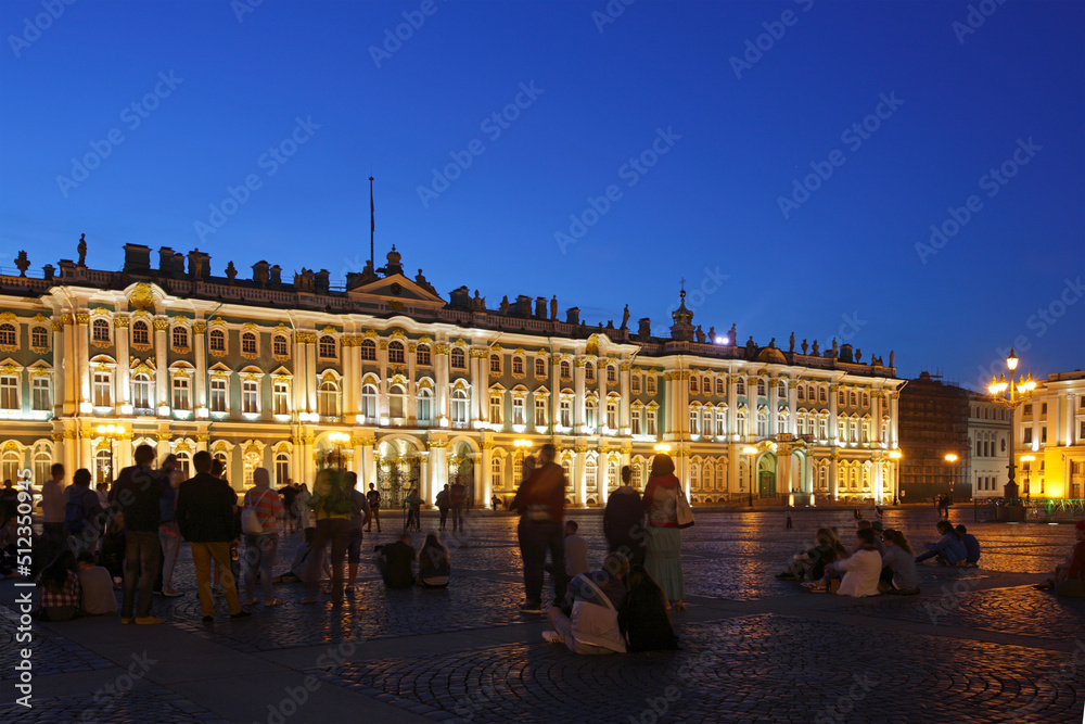 People in Palace Square in front of Winter Palace, Saint Petersburg, Russia
