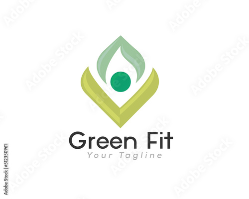 Human green fit V initial logo icon symbol design template illustration inspiration