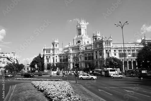 Madrid - Plaza Cibeles. Black white photo vintage style. Spanish landmark. © Tupungato