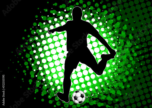 football player silhouette over halftone splash background - vector artwork.