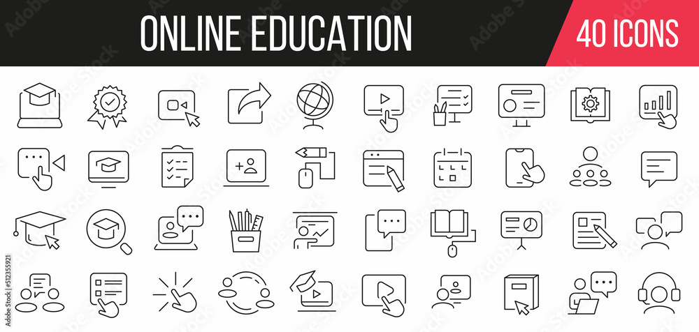 Online education line icons collection. Set of simple icons. Vector illustration
