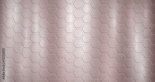 Abstract metallic background in bronze colors with highlights and a voluminous convex hexagonal plates