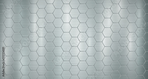 Abstract metallic background in light blue colors with highlights, consisting of voluminous convex hexagonal plates