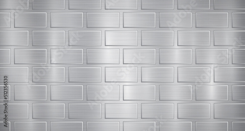Abstract metallic background in gray colors with highlights and a texture of big voluminous convex rectangles, like bricks