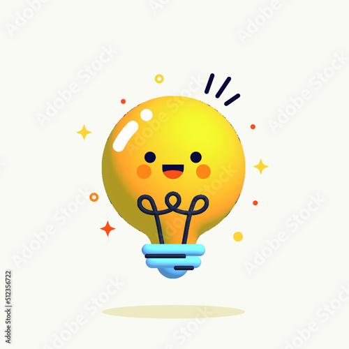 Cute Light Bulb Vector 3D Illustration. Innovative creative idea Trendy Icon. Isolated thinking and Insight business concept