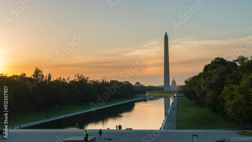 Sunrise Over the Washington Monument From the Stairs of the Lincoln Memorial