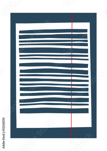 Modern abstract art. Minimal hand drawn abstract poster for wall decoration in blue and white colors with red line.