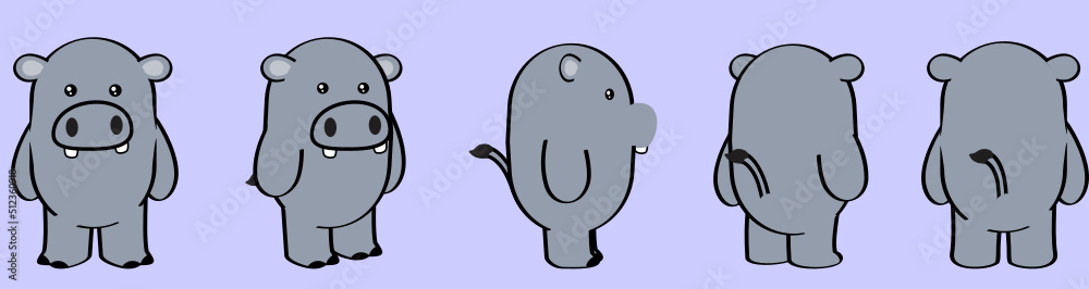 Obraz premium hippo chibi cartoon perspective set in vector format