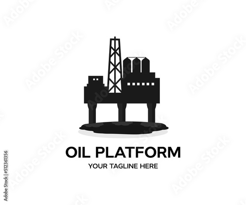 Oil platform on the ocean, Offshore drilling for gas and petroleum logo design. Сentral processing platform to separate water,gas and condensate ( vector design and illustration.