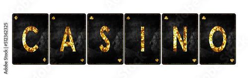 Casino, word, from alphabet on vintage playing cards, isolated on a white background. Casino. Design element. Gambling