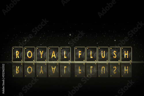 Photography Royal Flush, word, from alphabet on vintage playing cards