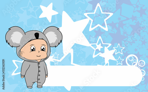 standing baby kid cartoon with koala pijama illustration background in vector format