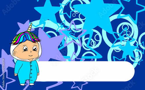 standing baby kid cartoon with unicorn pijama illustration background in vector format