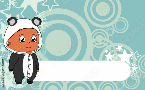standing baby kid cartoon with panda bear pijama illustration background in vector format