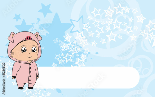standing baby kid cartoon with piggy pijama illustration background in vector format