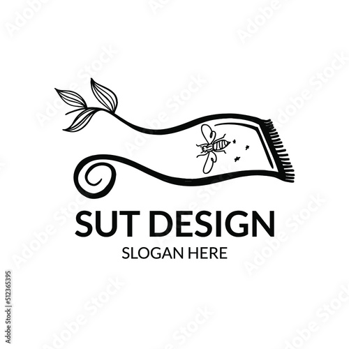 line art bee logo with abstract and modern floating botanical carpet