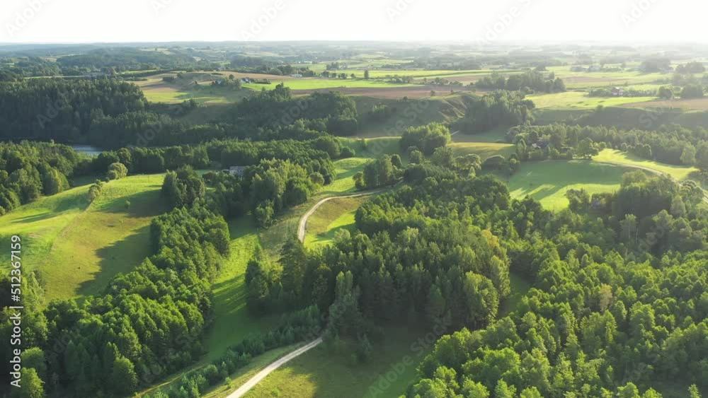 Aerial landscape with green fields and hills Aerial landscape with green fields and hills