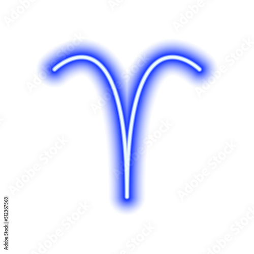 Blue neon zodiac sign Aries on white. Predictions, astrology, horoscope.