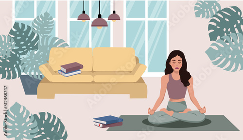 Yoga Classes, Meditate home. Vector.