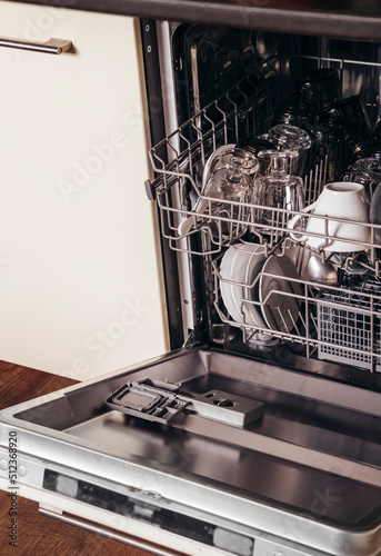 dishwasher with dishes, house cleaning 