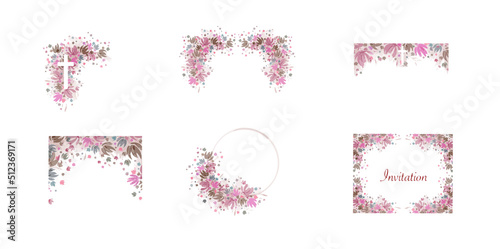 Watercolor Floral Frames Set, Hand-painted Flower Borders, Elegant Botanical Clipart Collection for Wedding Invitations, Cards, and Decor