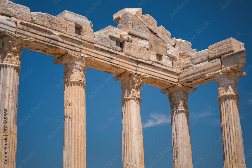 Columns of the Temple of Aphrodite in the resort town of Side in Turkey, a monument of ancient Greek architecture