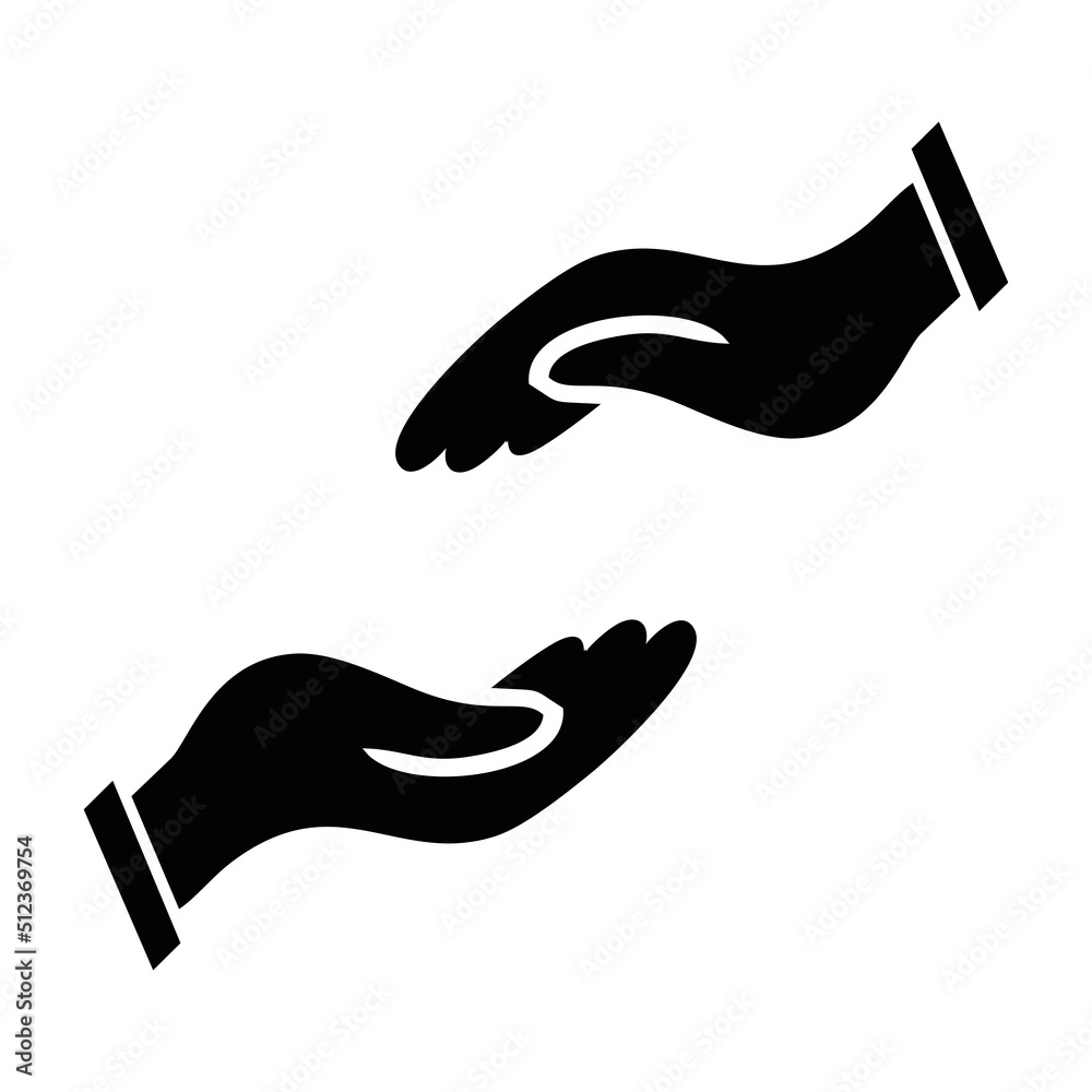 Vector illustration of two hands icon eps 10. A helping hand showing compassion, empathy and compassion. Silhouette of two hands on a white background Vector illustration of two hands icon eps 10. A helping hand showing compassion, empathy and compassion. Silhouette of two hands on a white background