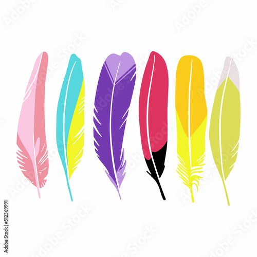 Set of multicolored feathers. Hand-drawn vector images © Татьяна Горбатюк