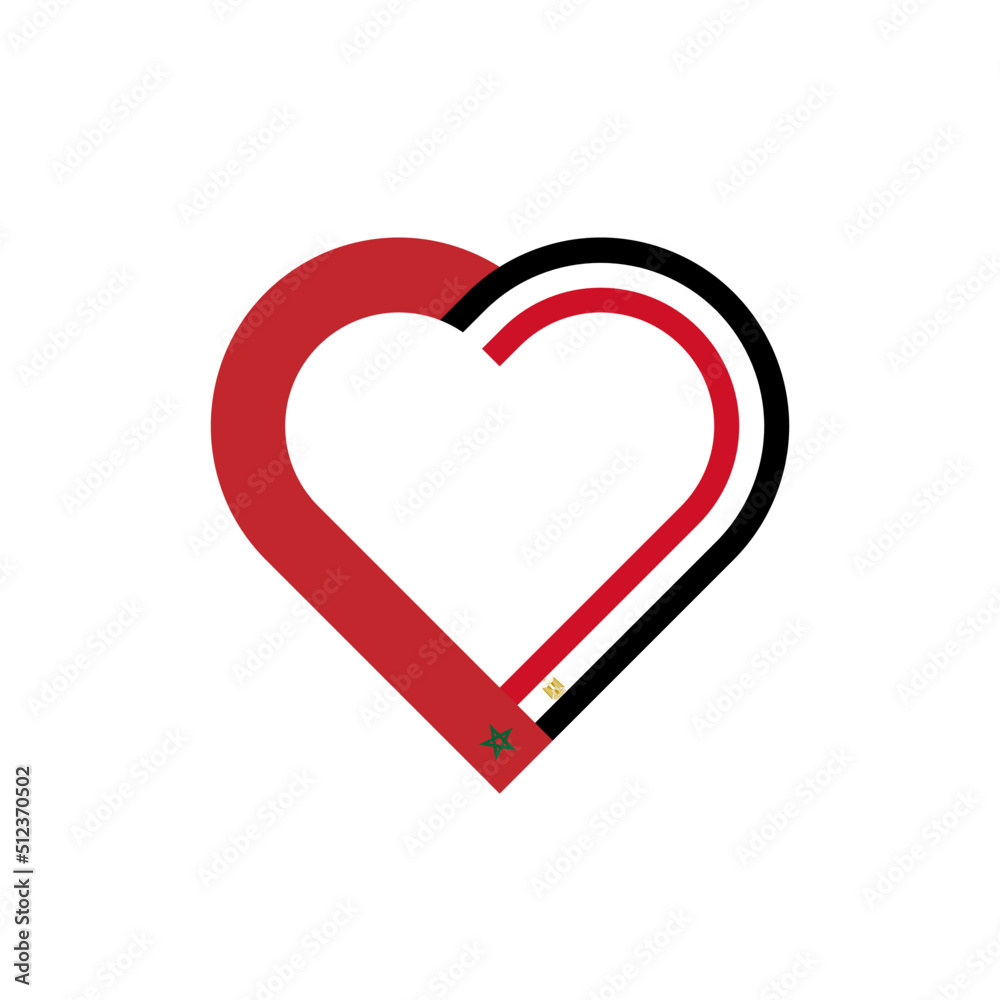 unity concept. heart ribbon icon of morocco and egypt flags. vector illustration isolated on white background unity concept. heart ribbon icon of morocco and egypt flags. vector illustration isolated on white background