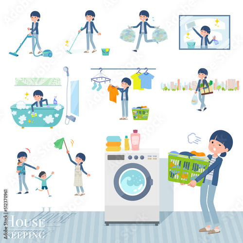 掃除や洗濯など家事に関するナチュラルスタイル女性のセット