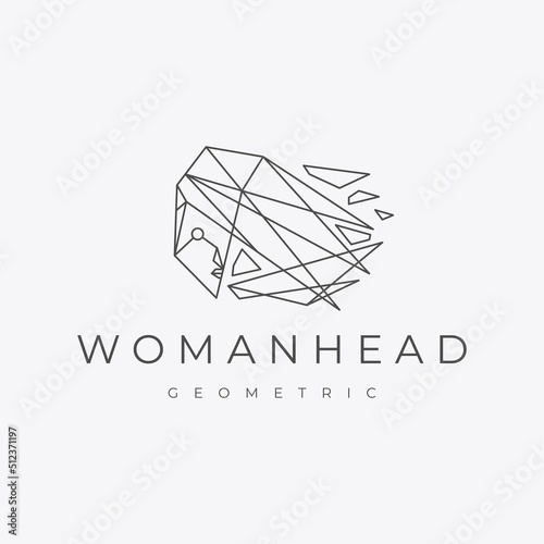Woman head geometric logo design template